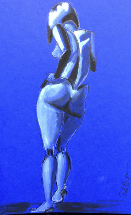 Stehende Frau in blau